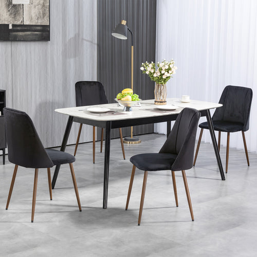 Upholstered Dining Chairs Set of 4, Velvet Accent Chair with Back and Wood-grain Steel Leg for Kitchen, Black