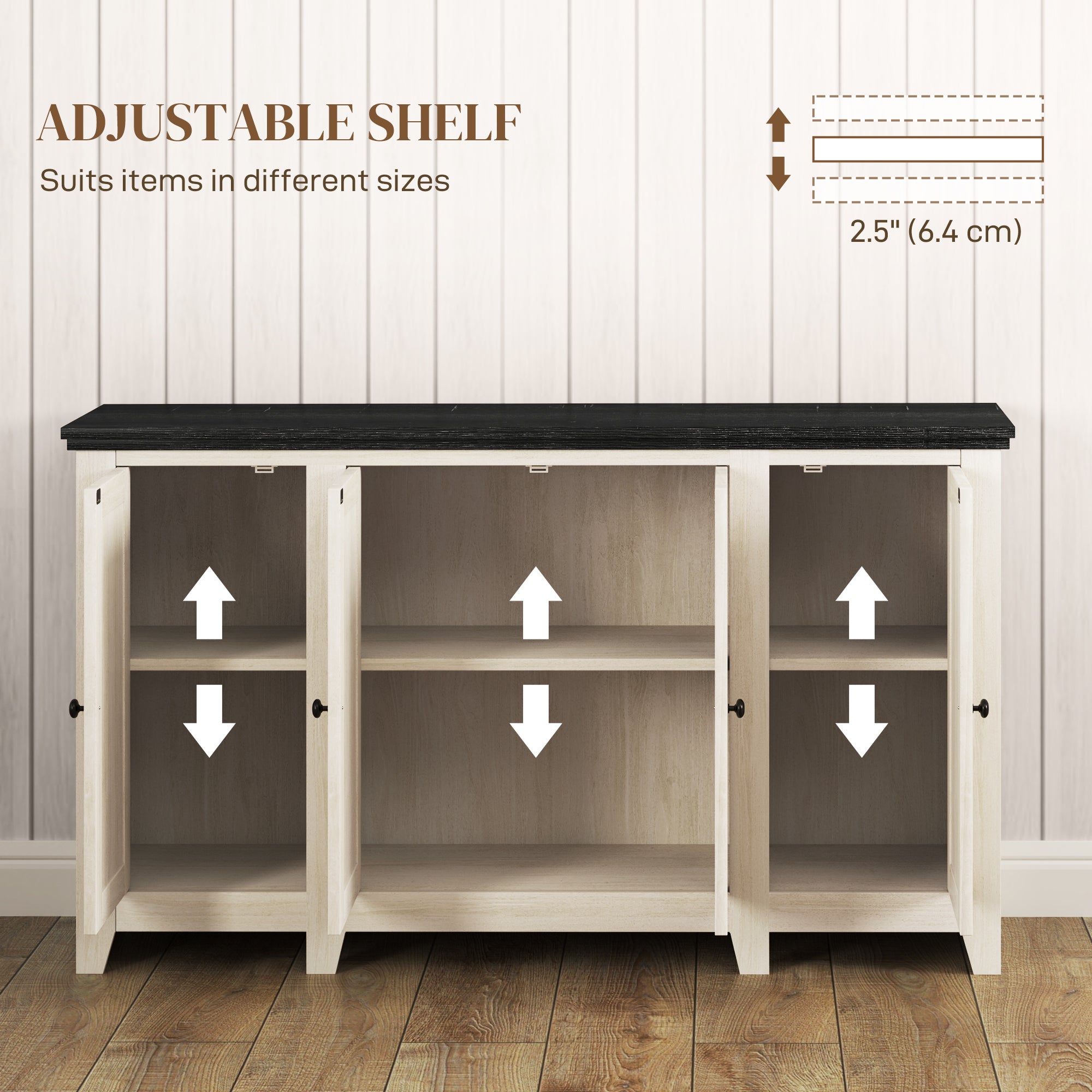 Rustic Sideboard, Buffet Cabinet with Adjustable Shelves for Living Room, Dining Room, Entryway, White Wood Grain Storage Cabinets at Gallery Canada