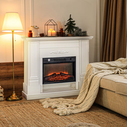 46" Electric Fireplace with Mantel and Shelf, 1400W Fireplace Heater with Realistic Log and Flame Effect, White Electric Fireplaces   at Gallery Canada