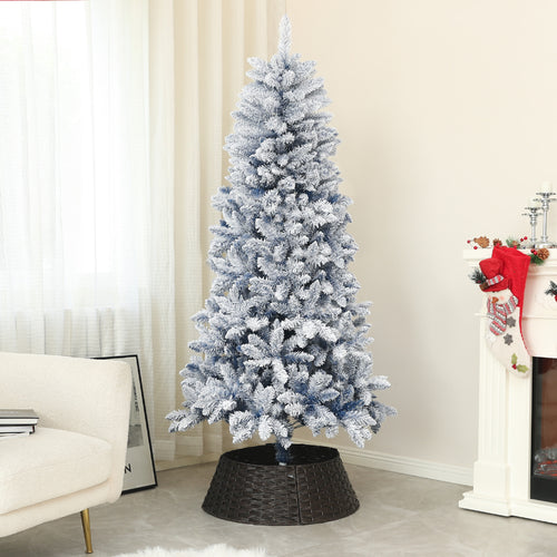 6ft Flocked Blue Christmas Tree, Artificial Christmas Tree with Hinged Design, Faux Snow, for Home Office Holiday Xmas