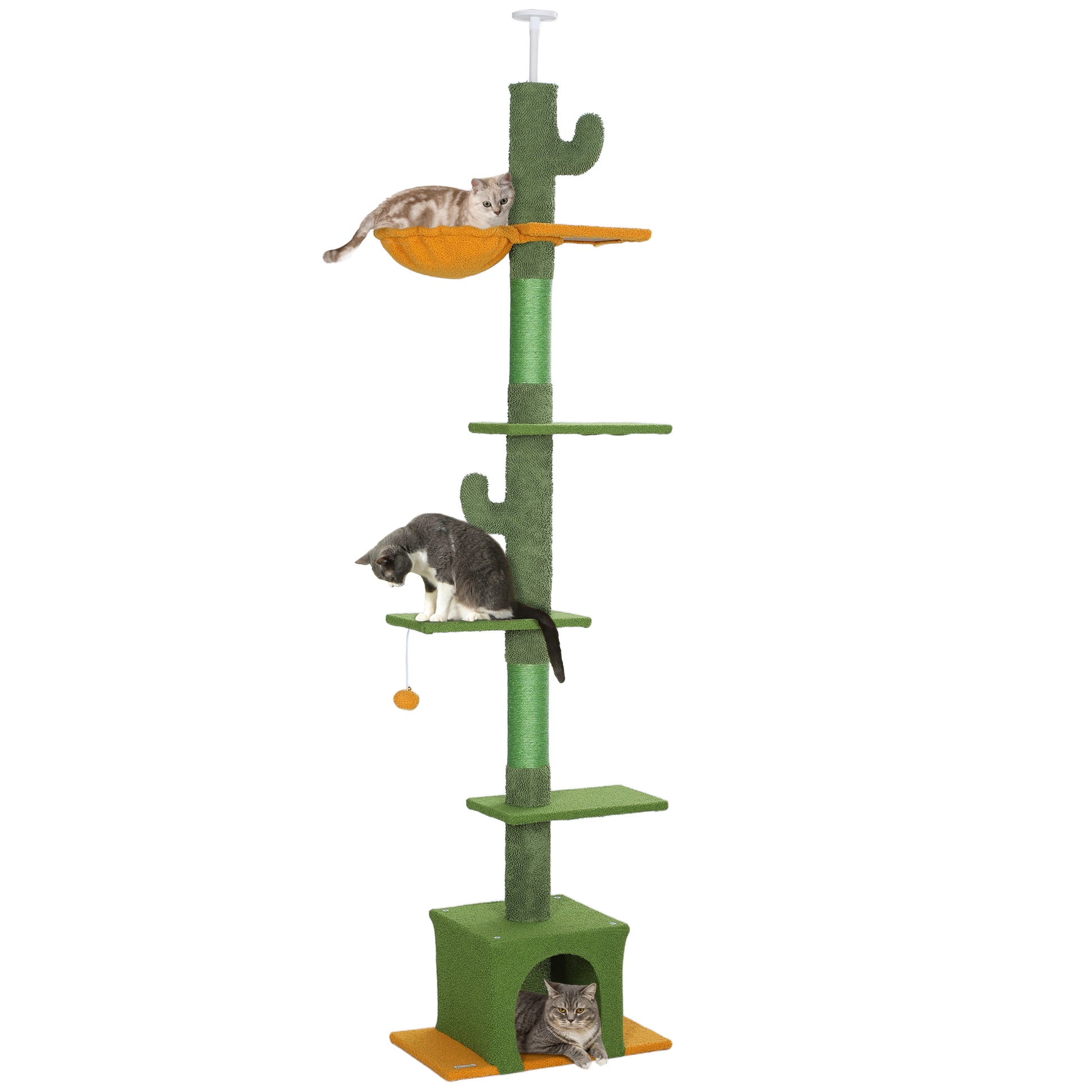 Floor to Ceiling Cat TreeTower with 90.5"-108" Adjustable Height, Scratching Posts, Hammock, Comdo, Toy Ball, Green Floor to Ceiling Cat Trees   at Gallery Canada