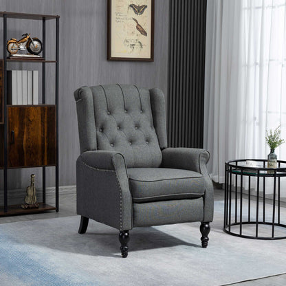 Wingback Reclining Chair with Footrest, Button Tufted Recliner Chair with Rolled Armrests for Living Room, Dark Grey Single Sofas   at Gallery Canada