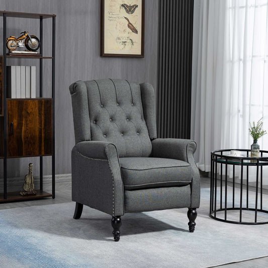 Wingback Reclining Chair with Footrest, Button Tufted Recliner Chair with Rolled Armrests for Living Room, Dark Grey Single Sofas Dark Grey  at Gallery Canada