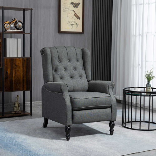 Wingback Reclining Chair with Footrest, Button Tufted Recliner Chair with Rolled Armrests for Living Room, Dark Grey