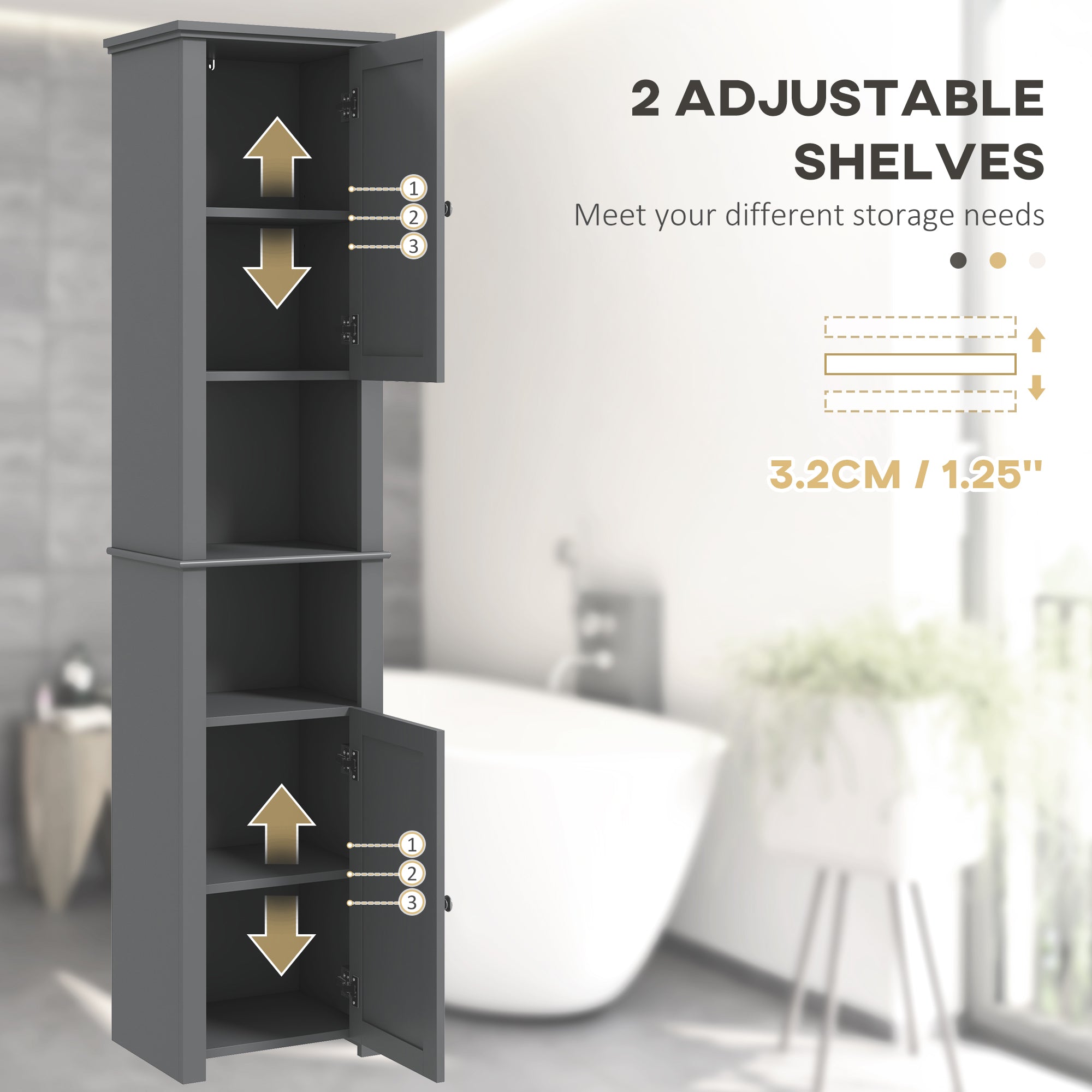 Tall Medicine Cabinet, Freestanding Bathroom Storage Cabinet with Shelves and 2 Cupboards, Bathroom Organizer, Grey Bathroom Cabinets at Gallery Canada