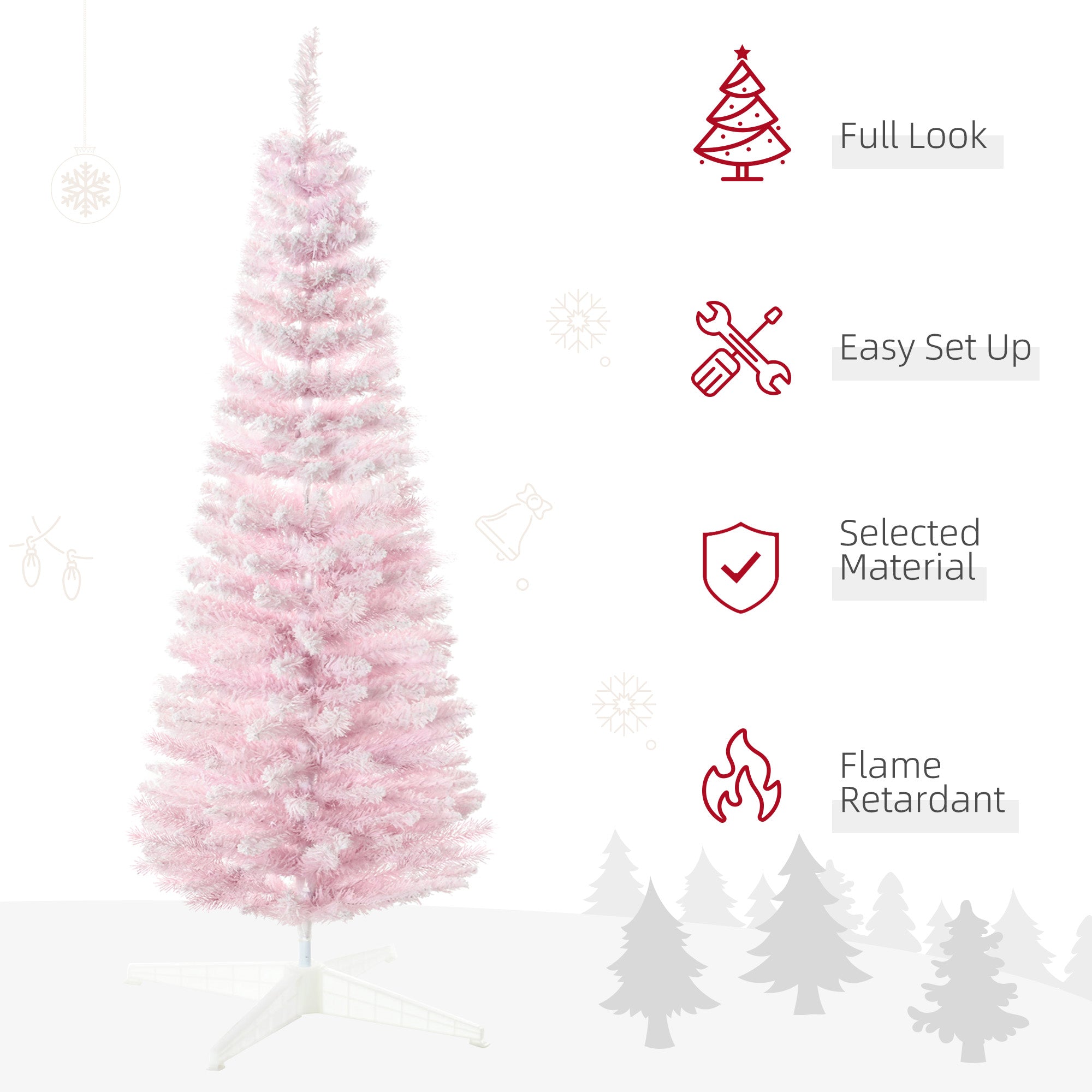 5ft Flocked Christmas Tree, Pencil Artificial Christmas Tree with Realistic Branches, Pink Pencil Christmas Trees   at Gallery Canada