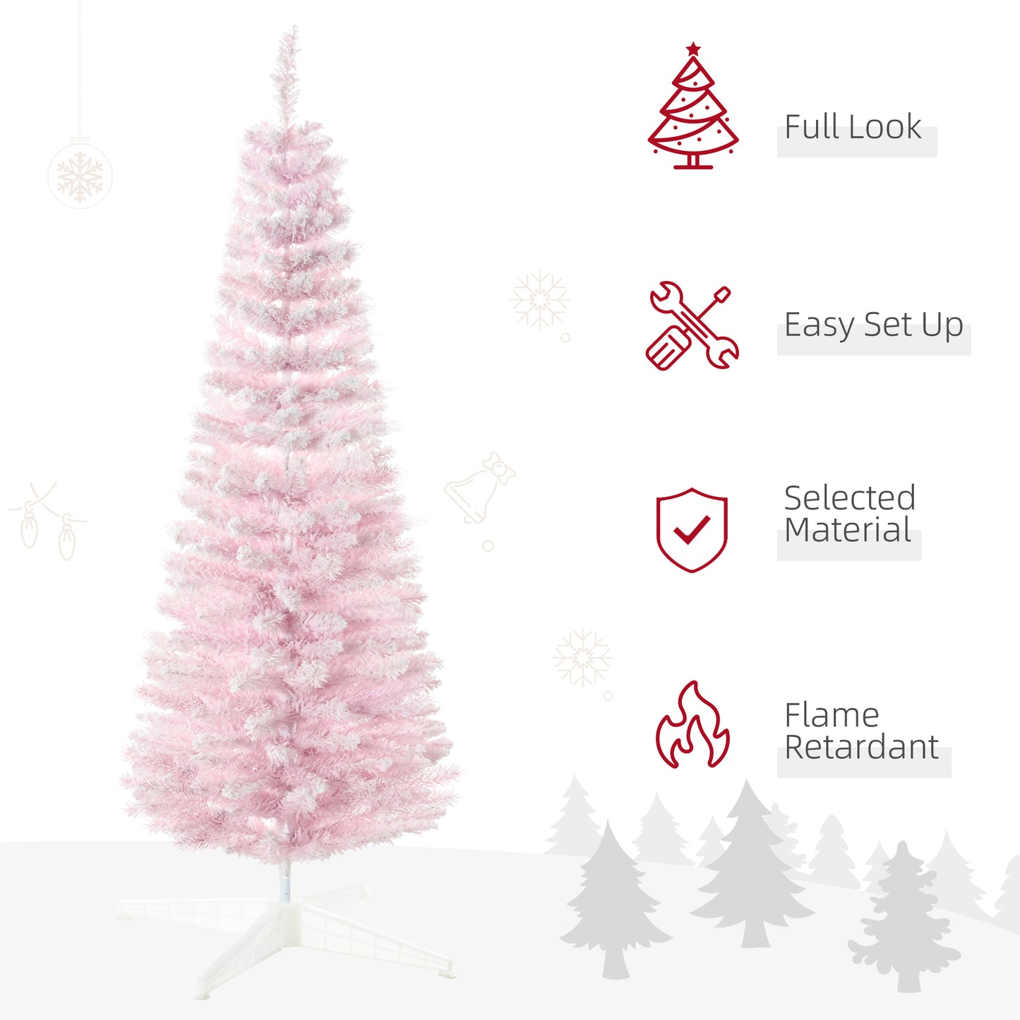 5ft Flocked Christmas Tree, Pencil Artificial Christmas Tree with Realistic Branches, Pink Pencil Christmas Trees   at Gallery Canada