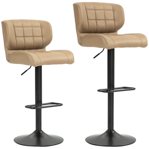 Swivel PU Leather Barstools Set of 2 Adjustable Bar Stools with Footrest Back for Kitchen Counter Dining Room Khaki