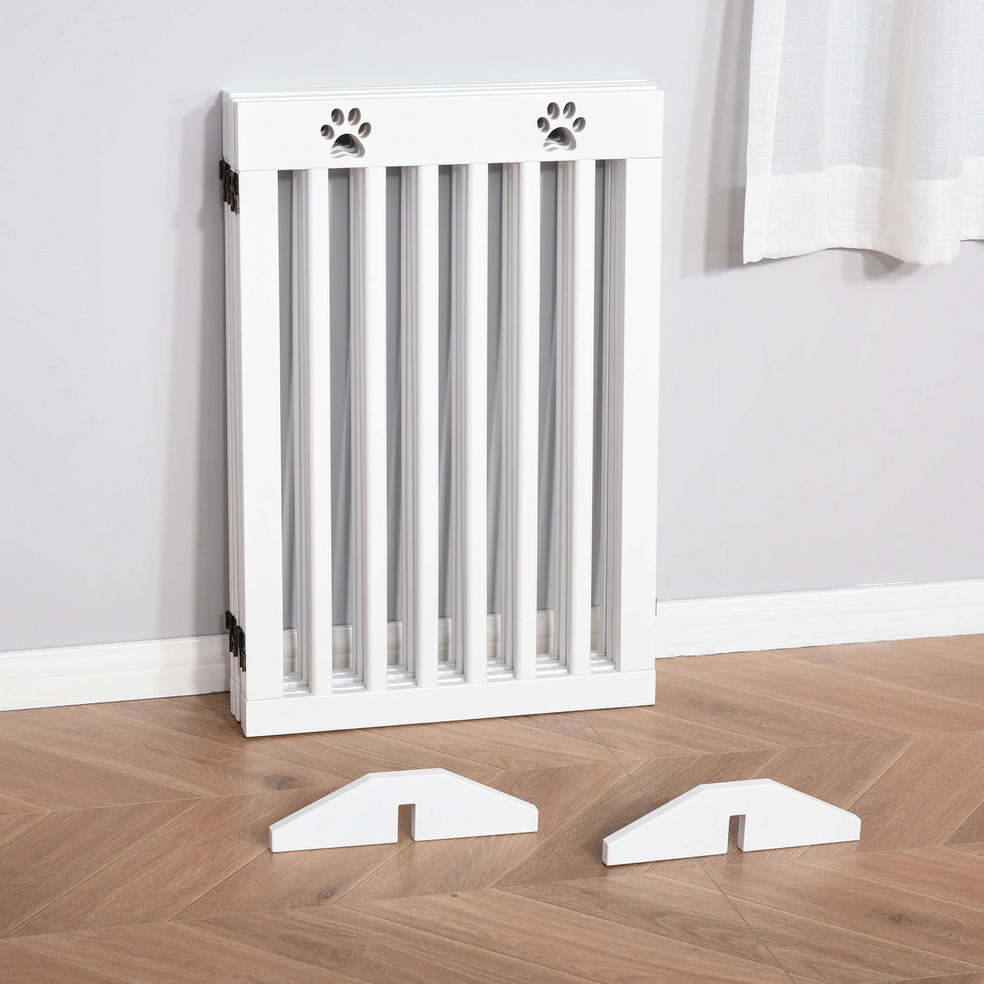 80" Extra Wide Freestanding Pet Gate Dog Barrier Folding Safety Fence with 4 Panel Support Feet for Doorway Stairs White Houses, Kennels & Pens   at Gallery Canada