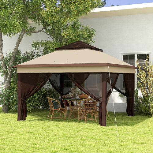 10.7 x 10.7ft Pop Up Gazebo, Adjustable Instant Sun Shelter with UV30+ Roof Cover, Removable Mesh Curtains, Beige