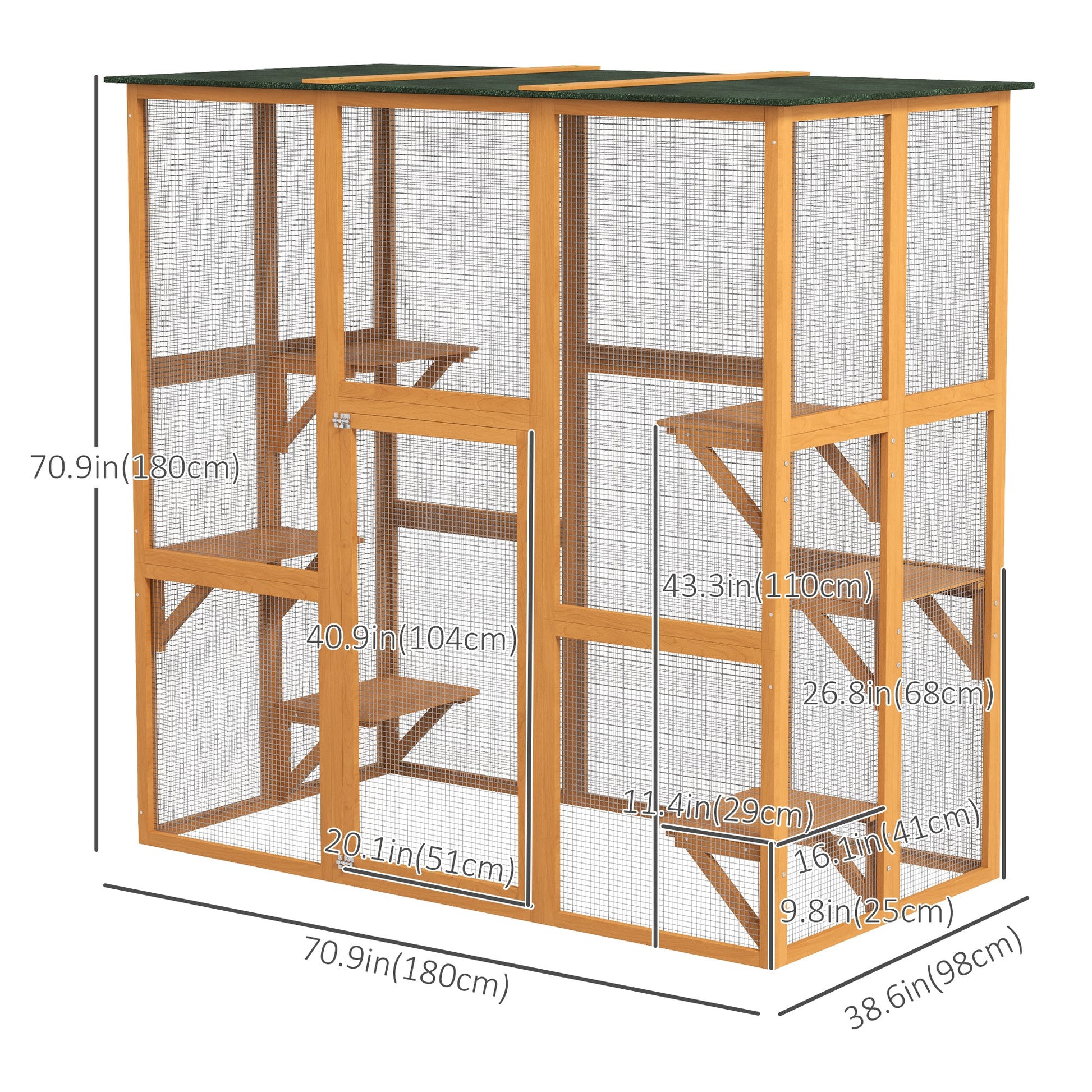 71" x 39" x 71" Cat Cage, Large Outdoor Wooden Cat Patio with 6 Balanced Platforms and Asphalt Roof, Orange Outdoor Cat Enclosures   at Gallery Canada