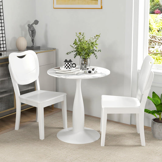 Round Dining Table, Modern Dining Room Table with Faux Marbled Top, Steel Base, Space Saving Small Kitchen Table, White Bar Tables & Dining Tables White  at Gallery Canada