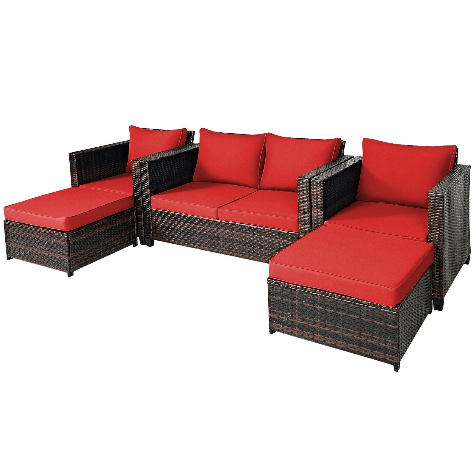 5 Pieces Patio Cushioned Rattan Furniture Set, Red Outdoor Sectionals   at Gallery Canada