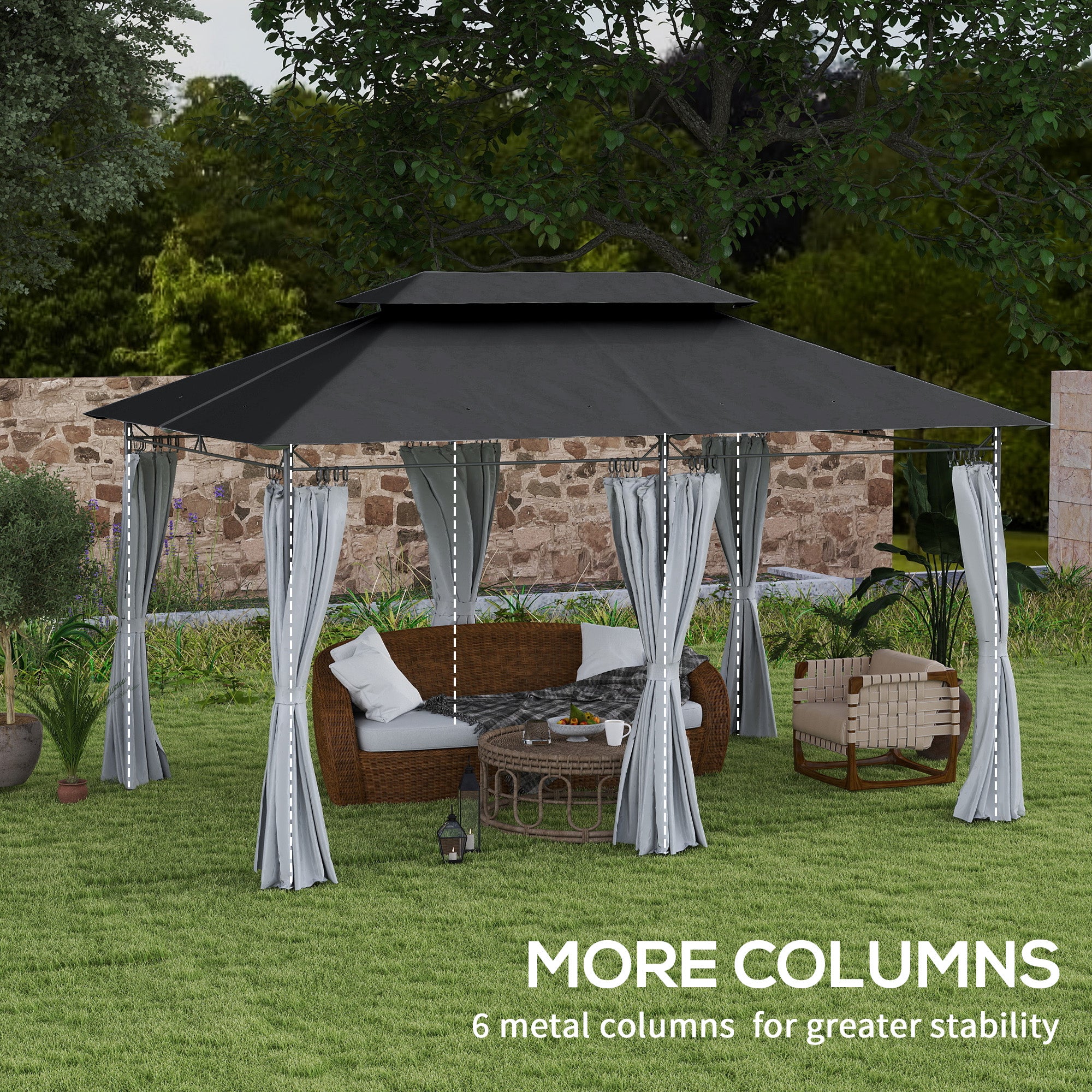 10' x 13' Double Roof Patio Gazebo, Outdoor Gazebo with Curtains, for Garden, Lawn, Backyard and Deck, Dark Grey Gazebos at Gallery Canada