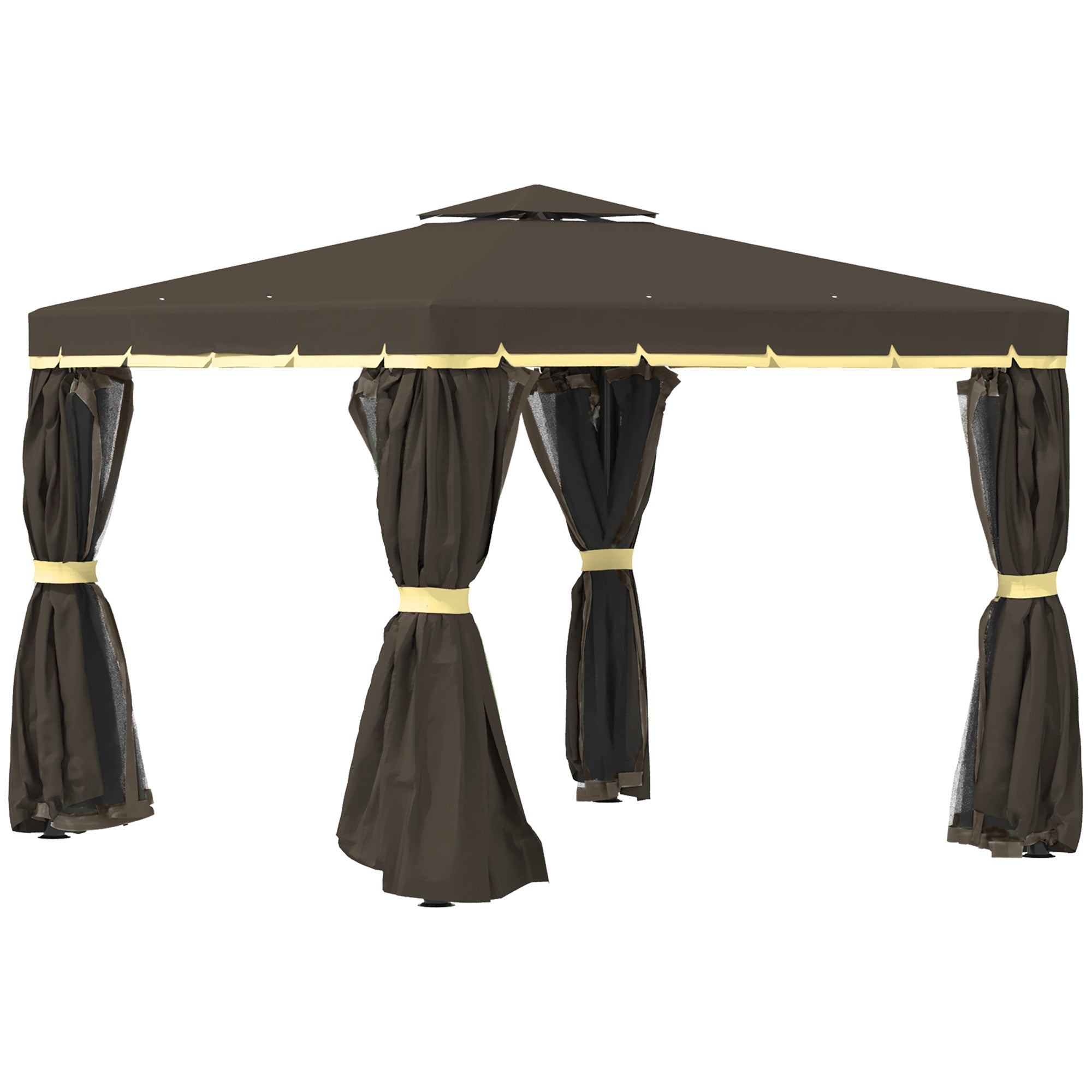 10' x 10' 2-Tier Outdoor Gazebo Canopy Tent with Zippered Mesh Sidewalls, Aluminum Frame for Patio, Backyard, Coffee Gazebos at Gallery Canada