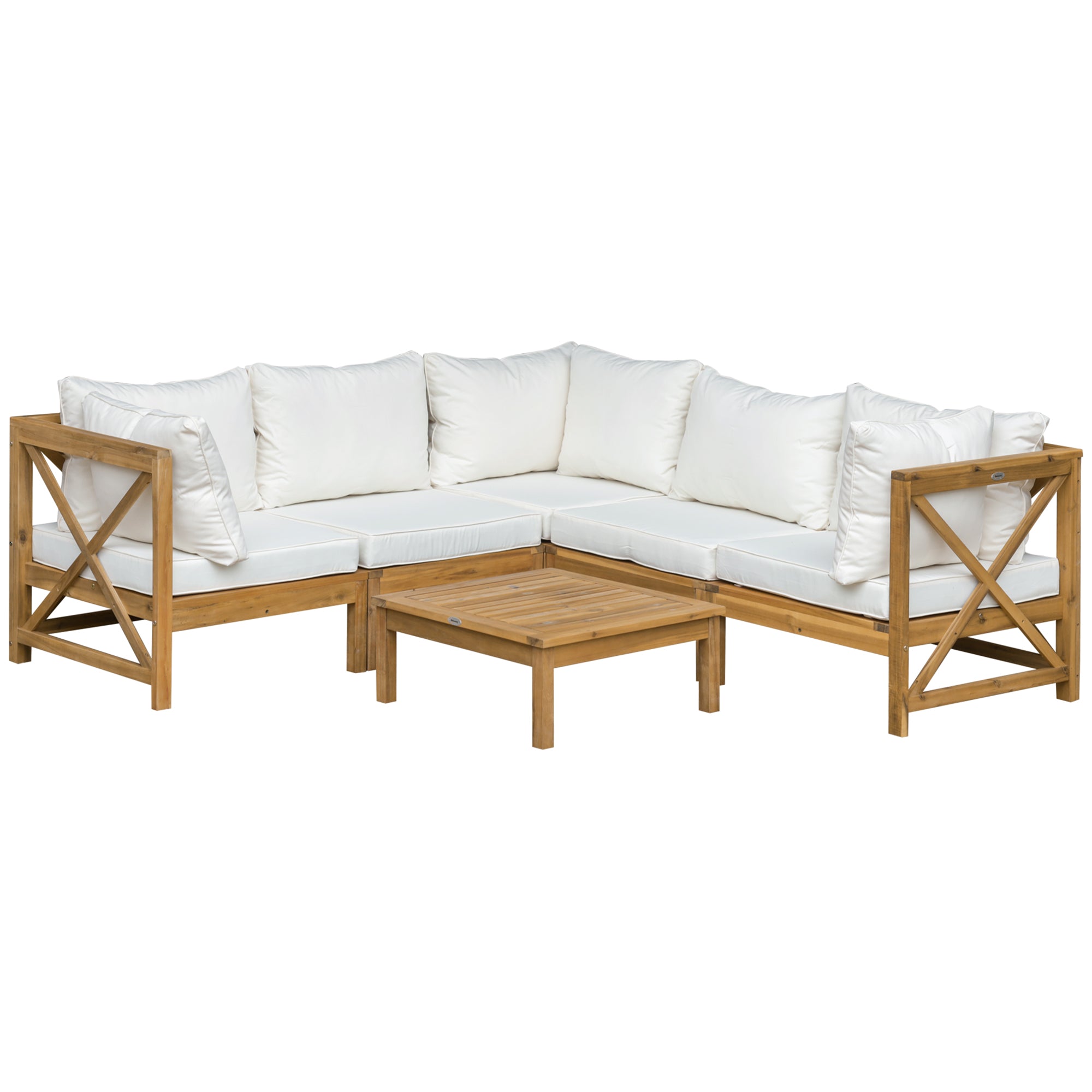 6-Piece Wooden Patio Sofa Sectional Set with 5 Sofas, 1 Coffee Table, 5 Cushions &; 8 Pillows, Cream White Patio Furniture Sets at Gallery Canada