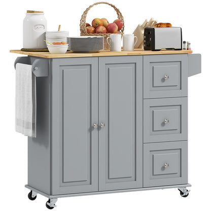 Kitchen Island on Wheels, Kitchen Cart with Drop Leaf, Drawers, Grey Kitchen Islands & Kitchen Carts   at Gallery Canada