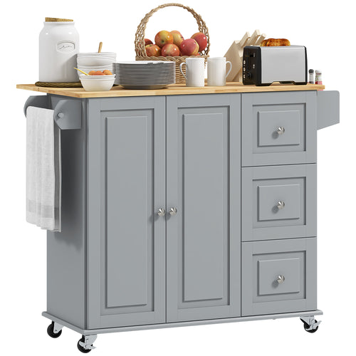 Kitchen Island on Wheels, Kitchen Cart with Drop Leaf, Drawers, Grey