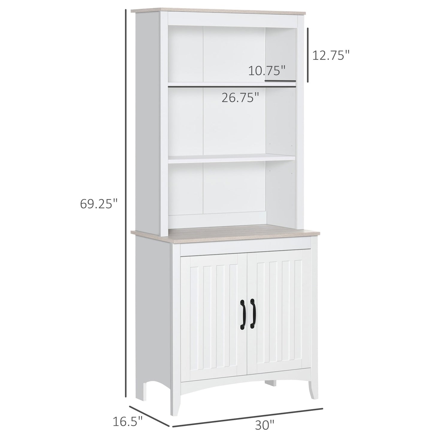 70" Kitchen Buffet Hutch with 3-tier Shelving Double-door Storage Pantry Cabinet, Sideboard with Adjustable Shelves Microwave Oven Countertop, White Kitchen Pantry Cabinets   at Gallery Canada