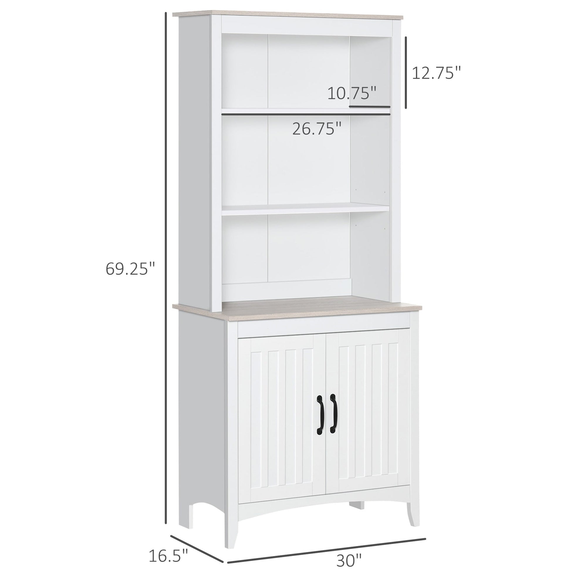 70" Kitchen Buffet Hutch with 3-tier Shelving Double-door Storage Pantry Cabinet, Sideboard with Adjustable Shelves Microwave Oven Countertop, White Kitchen Pantry Cabinets   at Gallery Canada