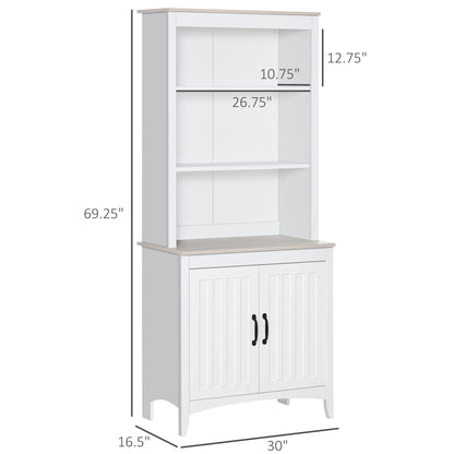 70" Kitchen Buffet Hutch with 3-tier Shelving Double-door Storage Pantry Cabinet, Sideboard with Adjustable Shelves Microwave Oven Countertop, White Kitchen Pantry Cabinets   at Gallery Canada