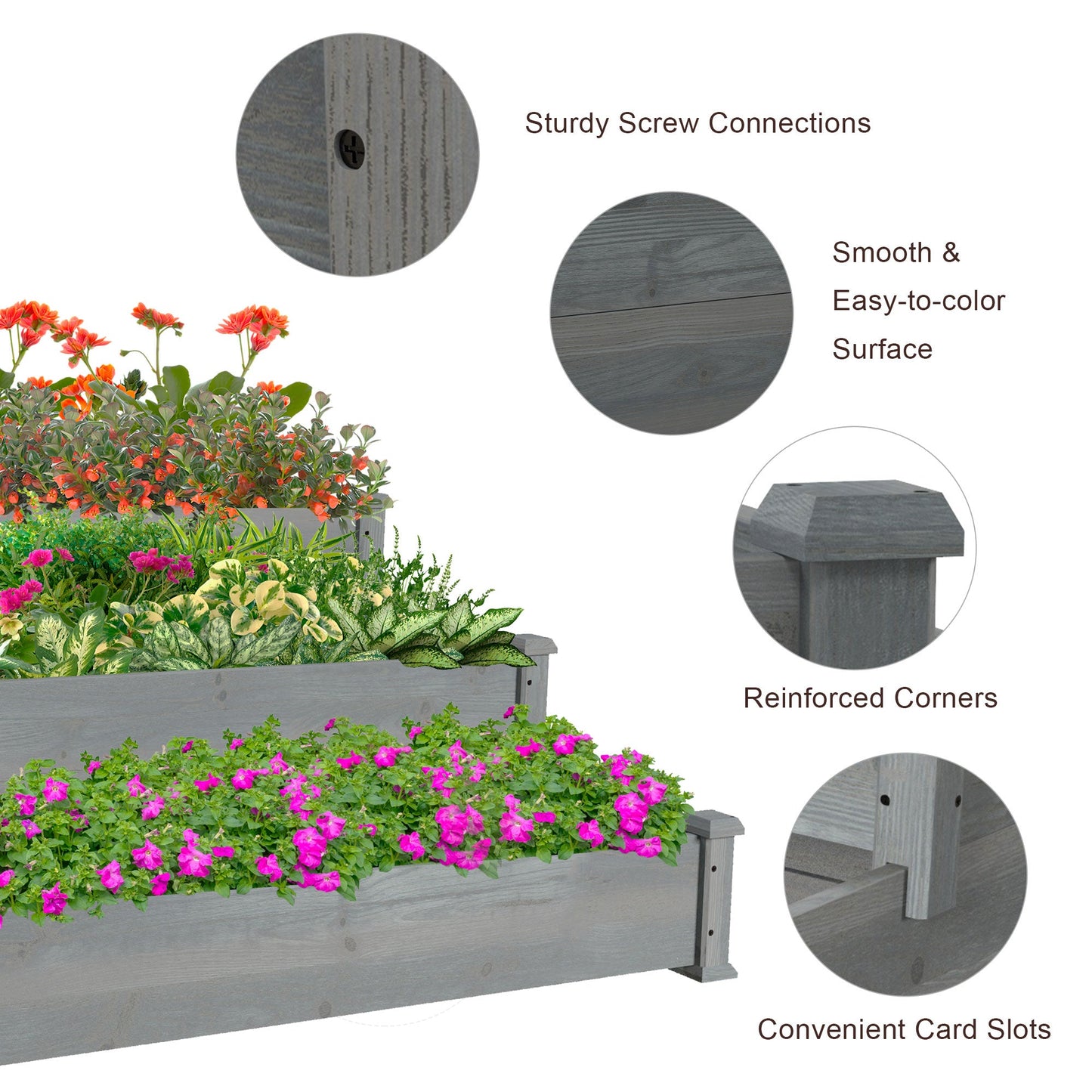 3-Tier Garden Bed Planter Box for Backyard, Patio, 49"x49"x22", Grey Raised Garden Beds   at Gallery Canada