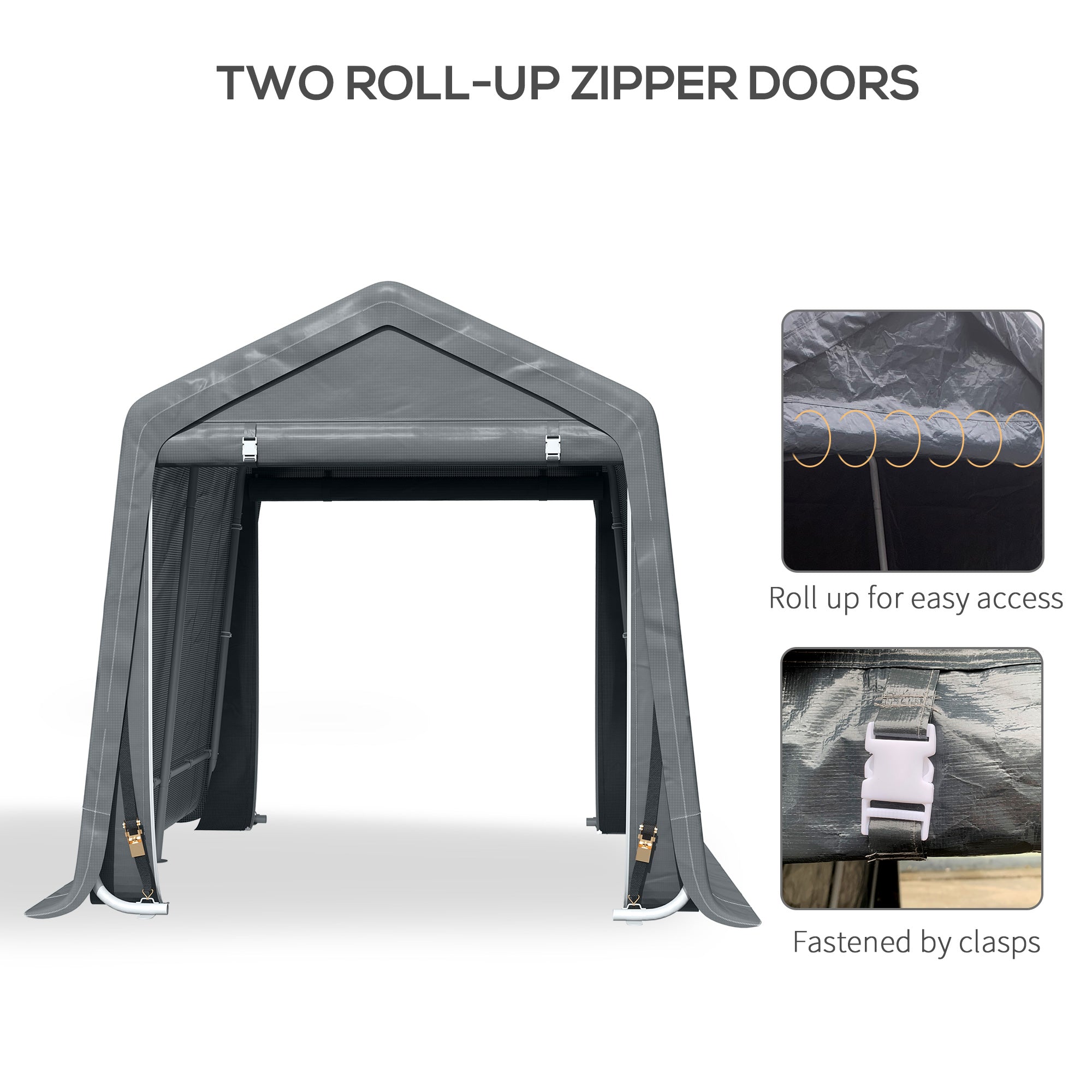 9.2' x 7.9' Garden Storage Tent, Patio Storage Shelter w/ Metal Frame and Double Zipper Doors, Dark Grey Car Shelters at Gallery Canada