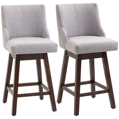 Swivel Bar stool Set of 2 Armless Upholstered Bar Chairs with Nailhead-Trim, Wood Legs, Light Grey Bar Stools Light Grey  at Gallery Canada