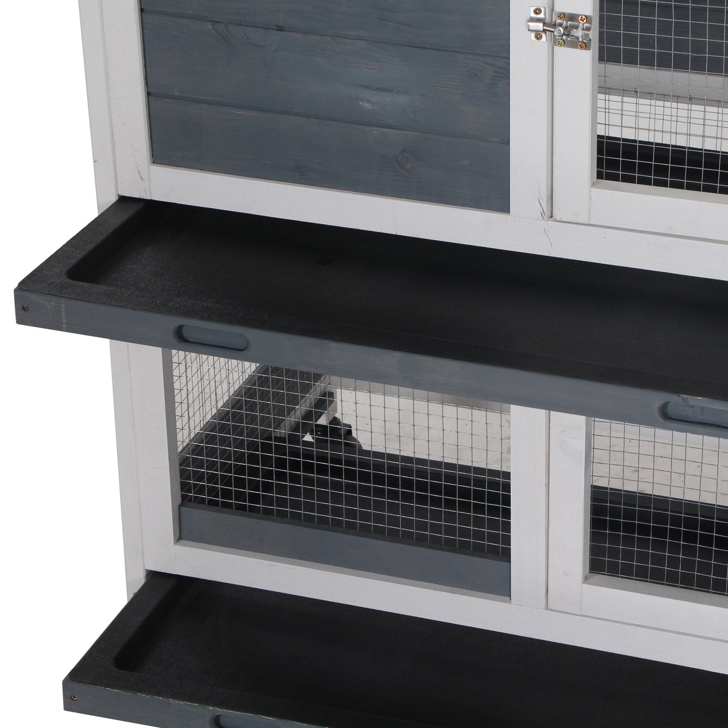 Wooden Rabbit Hutch Elevated Pet House Bunny Cage Small Animal Habitat with Slide-out Tray Lockable Door Openable Top for Indoor 58" x 18" x 35" Grey Rabbit Hutch   at Gallery Canada