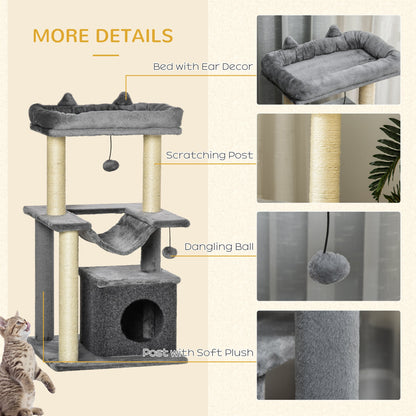 39.25'' Cat Tree Tower Multi-Level Kitten House with Scratching Post Condo Hammock Bed Ball Toy - Gray Cat Posts   at Gallery Canada