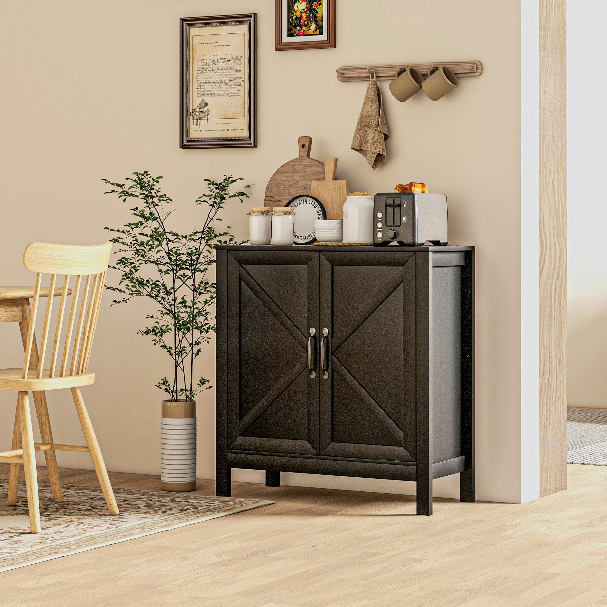 Sideboard Buffet, Kitchen Storage Cabinet with Barn Door and Adjustable Shelves, Storage Pantry, Black Oak Bar Cabinets Black Oak  at Gallery Canada