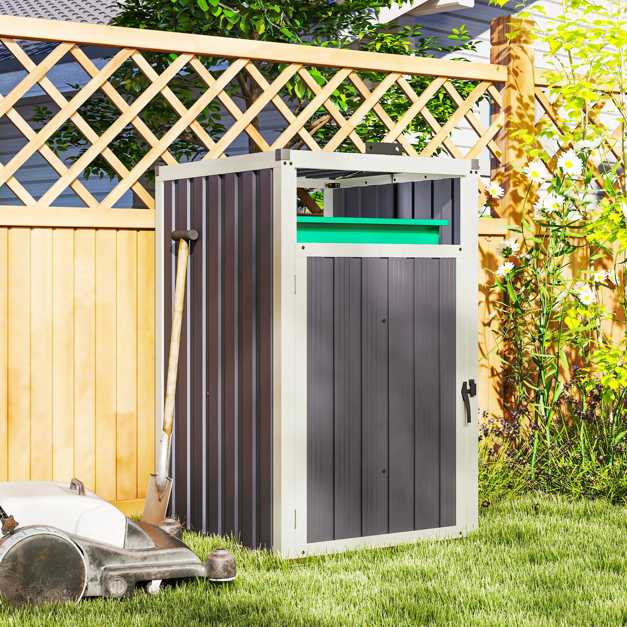Single Garbage Bin Shed, Lockable Outdoor Storage Shed with Openable Lid, Galvanized Frame for Garden Patio, Dark Grey Sheds at Gallery Canada