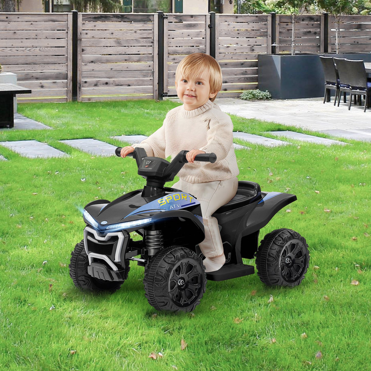 Kids ATV, 6V Battery Powered Electric Vehicle with Headlights, Forward/Reverse Switch, 4 Wheeler Ride On Toy for 18-36 Months, Black Electric Ride On Toys   at Gallery Canada