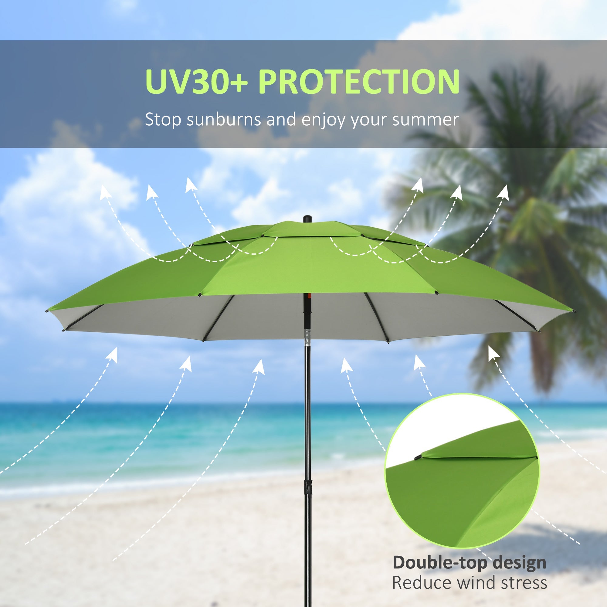 6.6ft Arced Beach Umbrella Angle Adjustable Patio Umbrella w/ Steel Frame, Carry Bag, UV30+ Outdoor Umbrella, Green Beach Umbrellas   at Gallery Canada