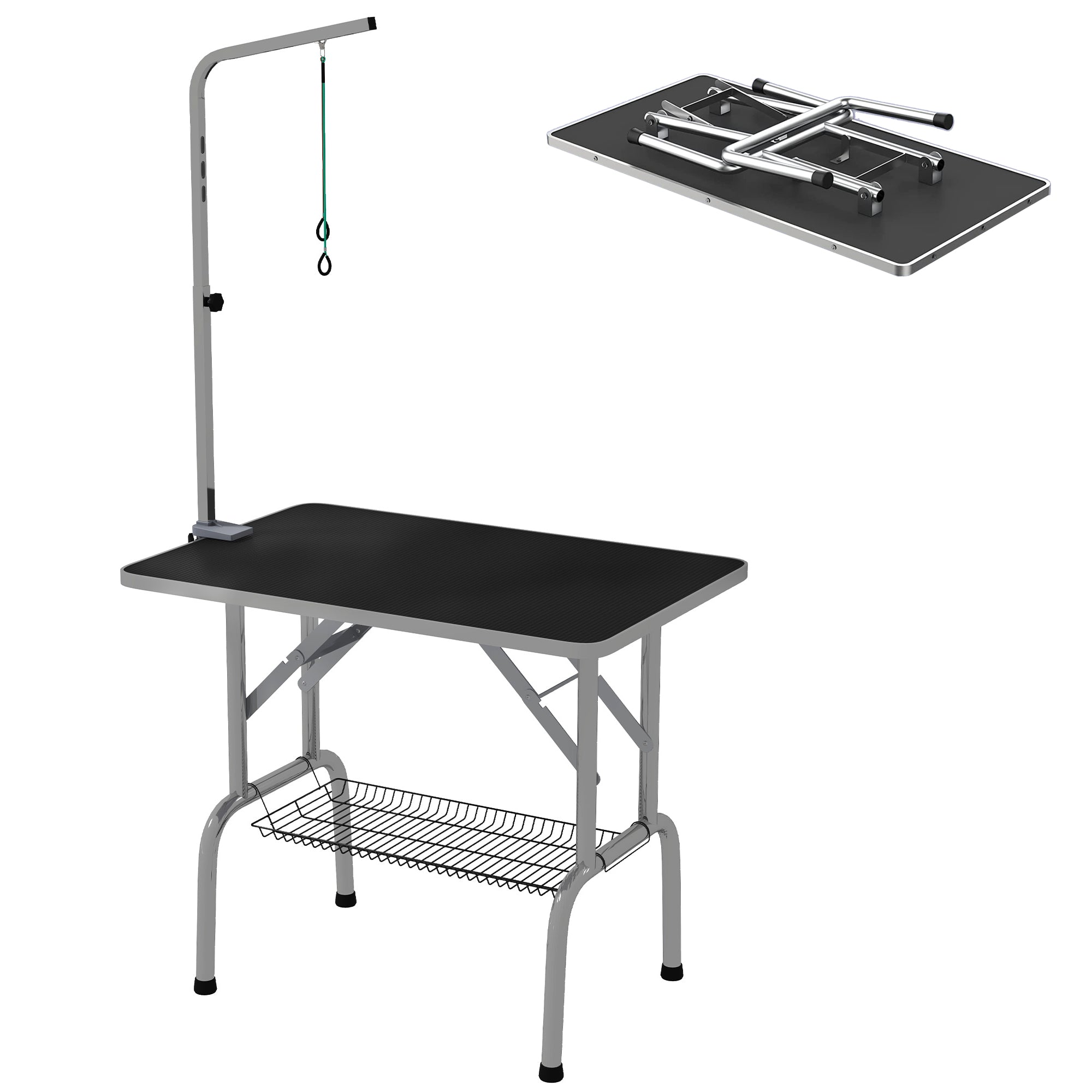 Foldable Grooming Table for Dogs with Height Adjustable Grooming Arm, Storage Shelf, Black Dog Grooming Tables at Gallery Canada