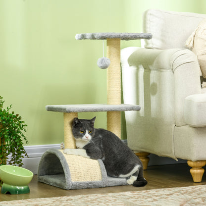 28" Cat Tree with Scratching Post, Pad, Toy Ball for Indoor Cats, Light Grey Cat Posts   at Gallery Canada