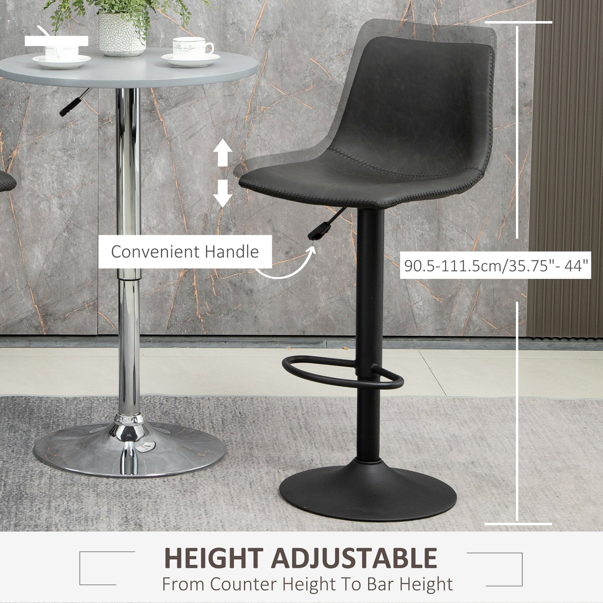 Adjustable Counter Height Bar Stools Set of 2, 360° Swivel Kitchen Counter Stools Dining Chairs with Backs, Vintage Leather, Retro Grey Bar Stools   at Gallery Canada