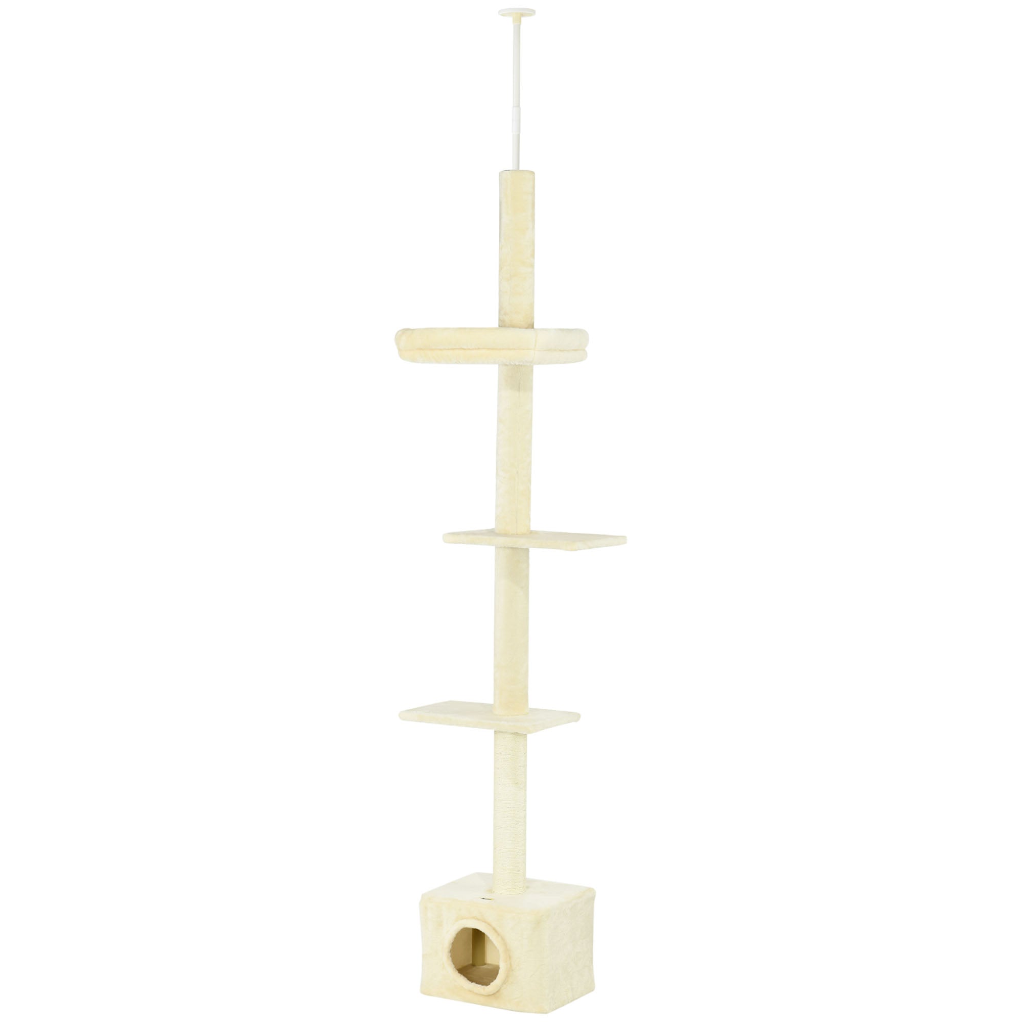 Floor to Ceiling Cat Tree with Scratching Post for Indoor Cats, Adjustable Height Cat Tower (91-102 Inches) with House, Bed, Beige Floor to Ceiling Cat Trees Beige at Gallery Canada