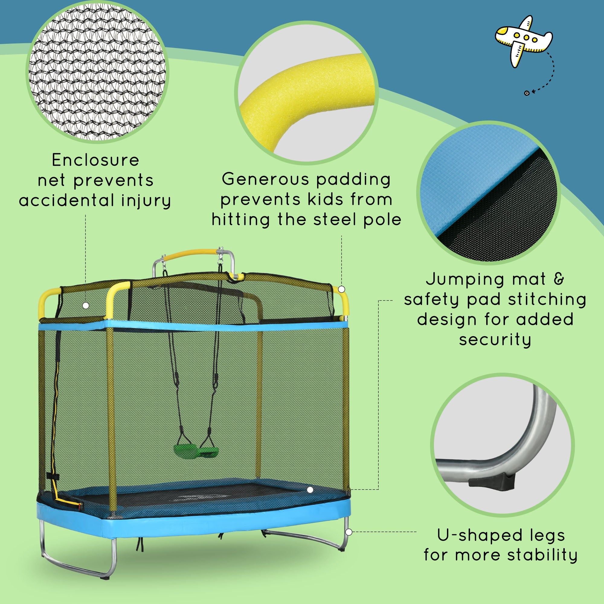 6.9FT Kids Trampoline with Safety Net, Gymnastics Bar, Swing, Toddler Trampoline for 3+ Years Old Indoor/Outdoor Trampolines   at Gallery Canada