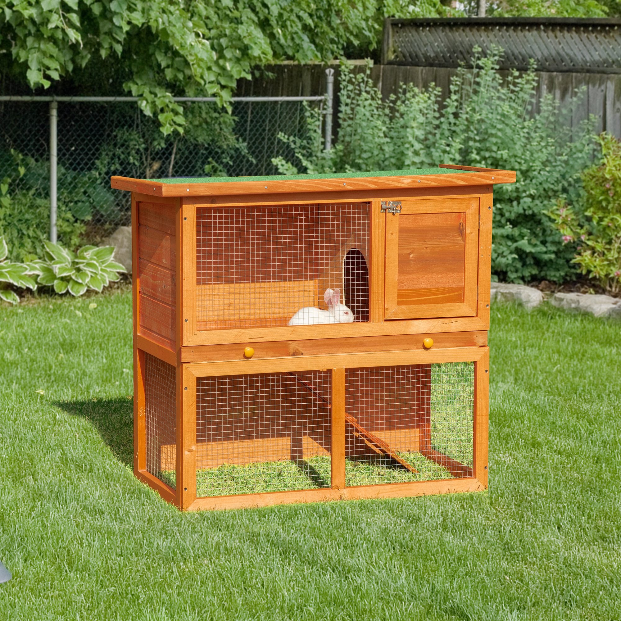 Wooden Rabbit Hutch Small Animal House Cage 2-Level w/ Run Backyard Rabbit Hutch at Gallery Canada