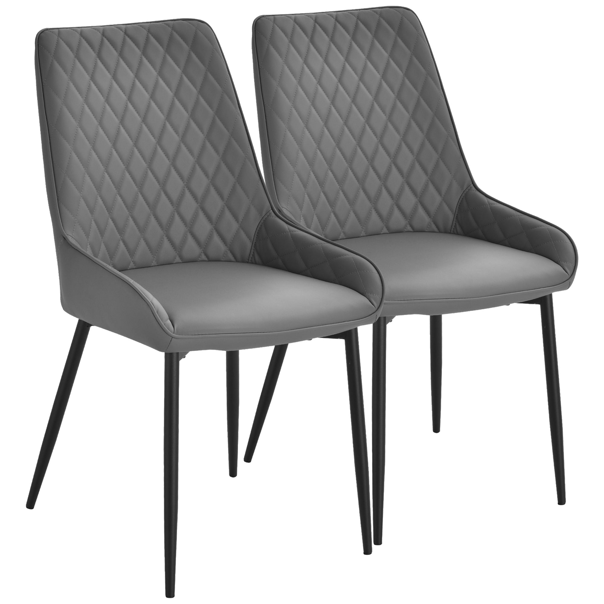 Dining Chairs Set of 2, Modern PU Leather Upholstered Kitchen Chairs with Diamond Tufted Backs and Steel Legs for Living Room, Grey Bar Stools Grey  at Gallery Canada