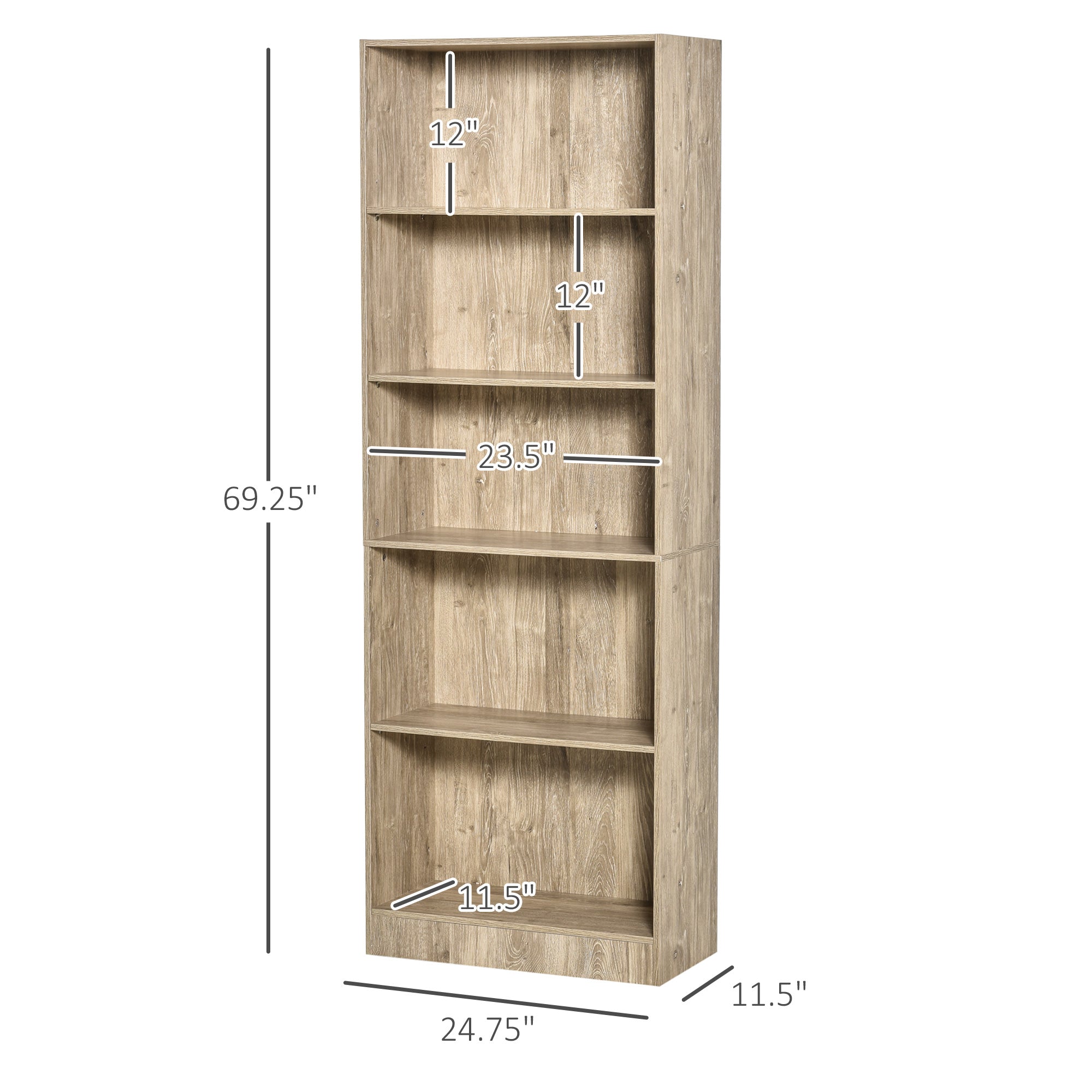 5-Tier Bookcase Storage Cupboard with Adjustable Shelves Display Unit for Living Room, Office, Nature Wood Display Bookshelves Natural  at Gallery Canada