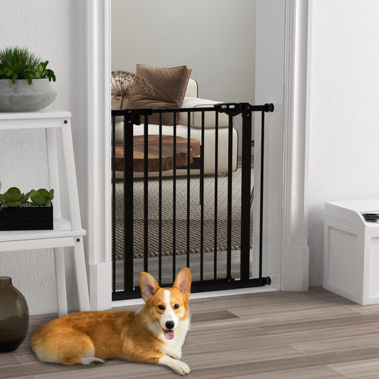 30 Inch Tall Pet Gate with Door Dog Gate and Barrier Indoor for Stairs, Pressure-Mounted Safety Gate, Black Houses, Kennels & Pens   at Gallery Canada