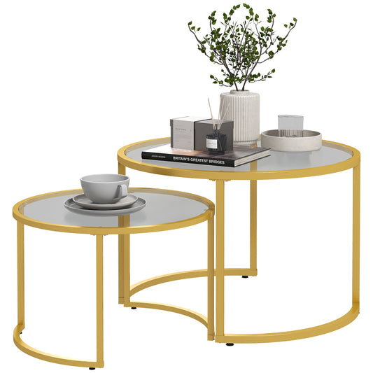 Round Coffee Table Set of 2, Modern Nesting Tables with Tempered Glass Top and Steel Frame for Living Room, Gold Coffee Tables Multi Colour  at Gallery Canada