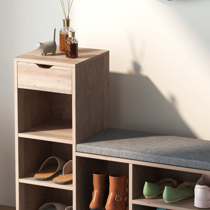 Upholstered Shoe Storage Bench w/ Seat, Entrance Bench w/ Drawer and 6 Open Shelves for Hallway, Grey Shoe Storage Cabinets & Racks   at Gallery Canada