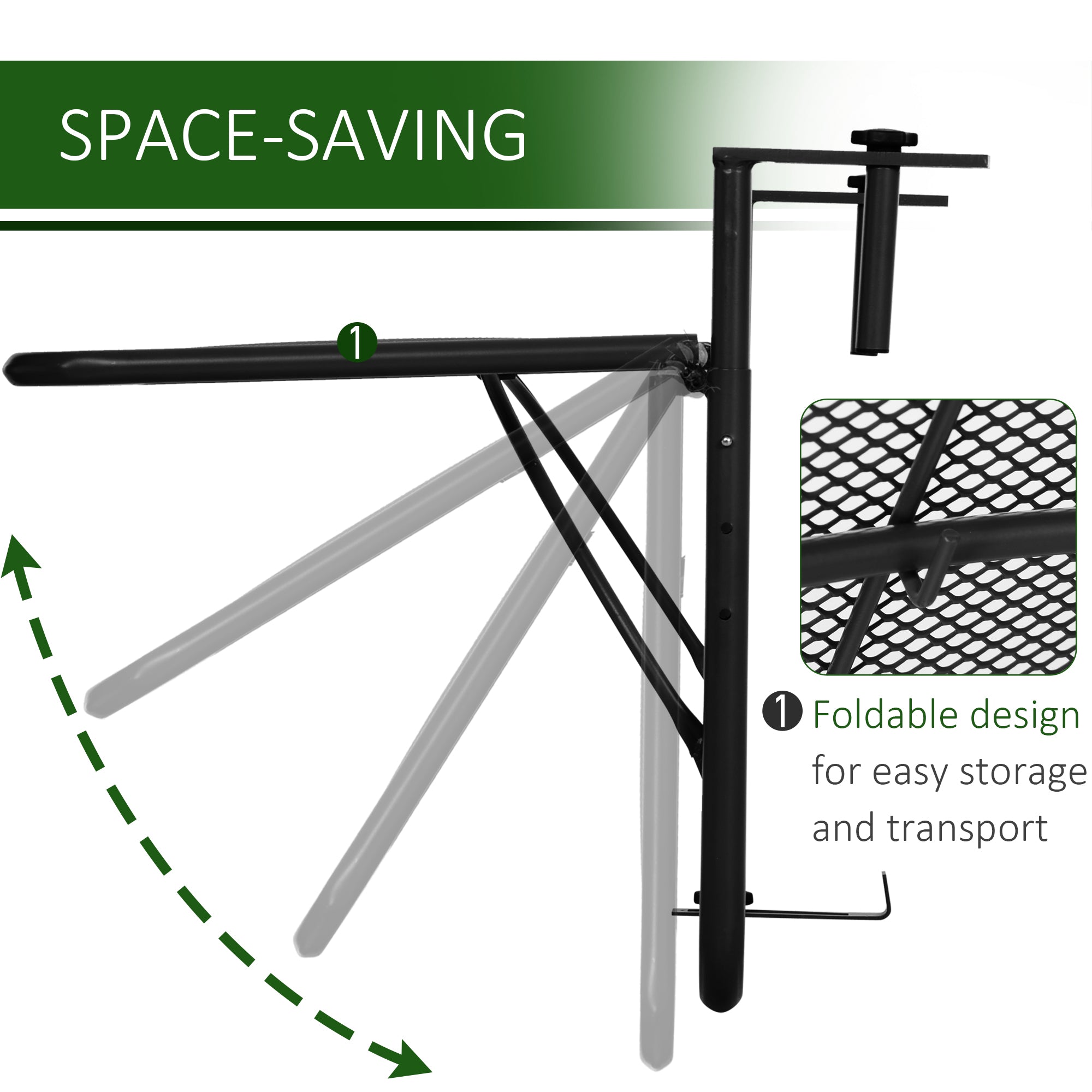 Adjustable Balcony Hanging Railing Table, Metal Mounting Mini Wall Desk Storage Rack, Outdoor Flower Stand Serving Table Rectangle, Black Balcony Table Hanging at Gallery Canada