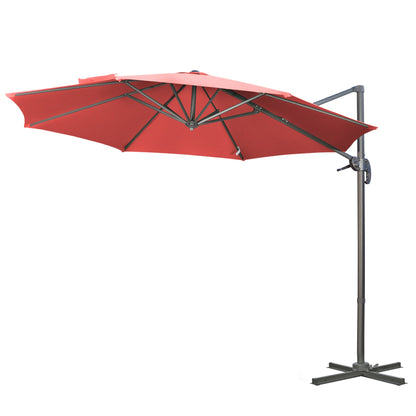 9.6' Cantilever Patio Umbrella Outdoor Hanging Offset Umbrella with Cross Base 360° Rotation Aluminum Poles Wine Red Cantilever Umbrellas Multi Colour  at Gallery Canada