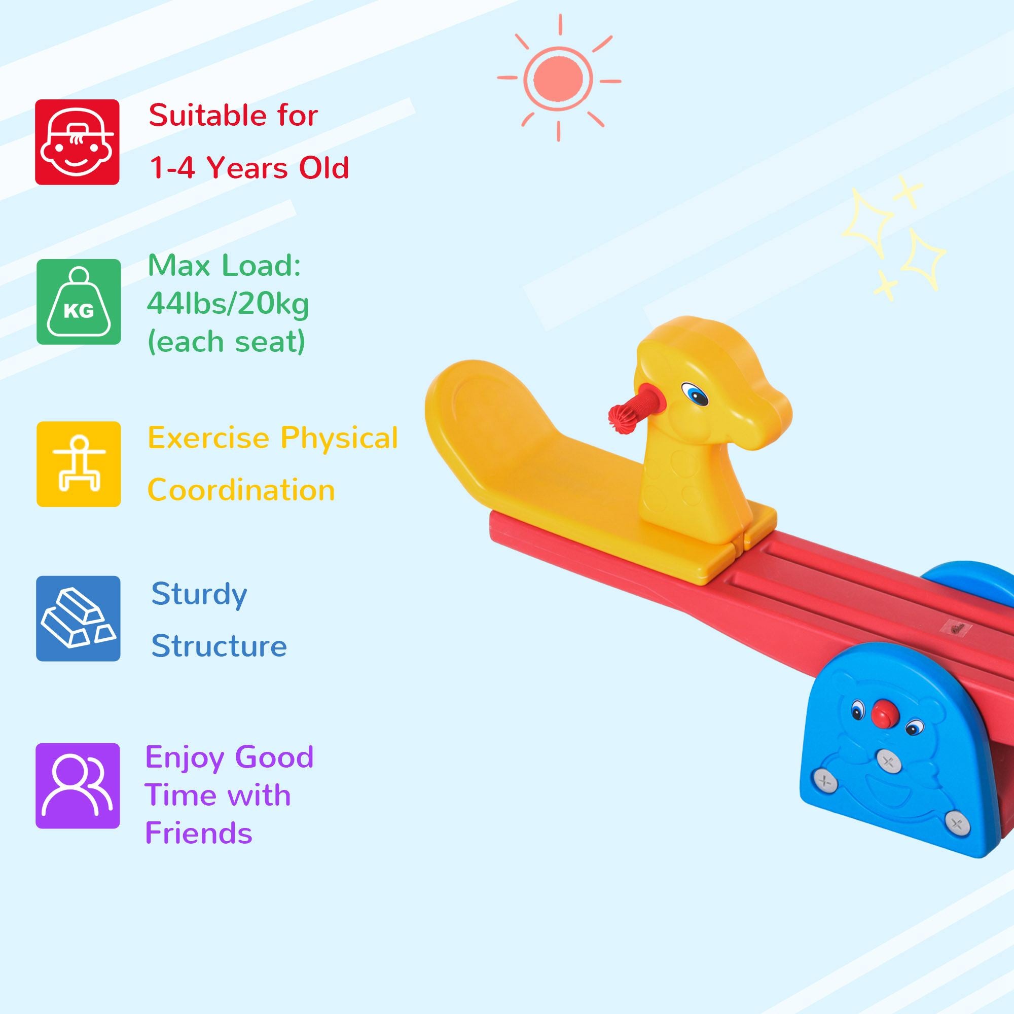 Kids Seesaw Safe Teeter Totter 2 Seats with Easy-Grip Handles Indoor Outdoor Living Room Playroom Backyard Equipment, for 12-48 Months, Multicolor Gym Sets & Swings at Gallery Canada