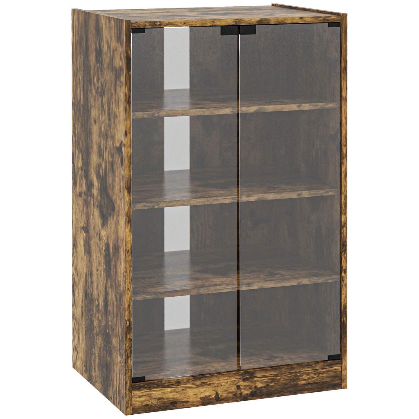 5-Tier Media Cabinet, Media Stand with Adjustable Shelves, Tempered Glass Doors, and Cable Management, Rustic Brown Storage Cabinets   at Gallery Canada