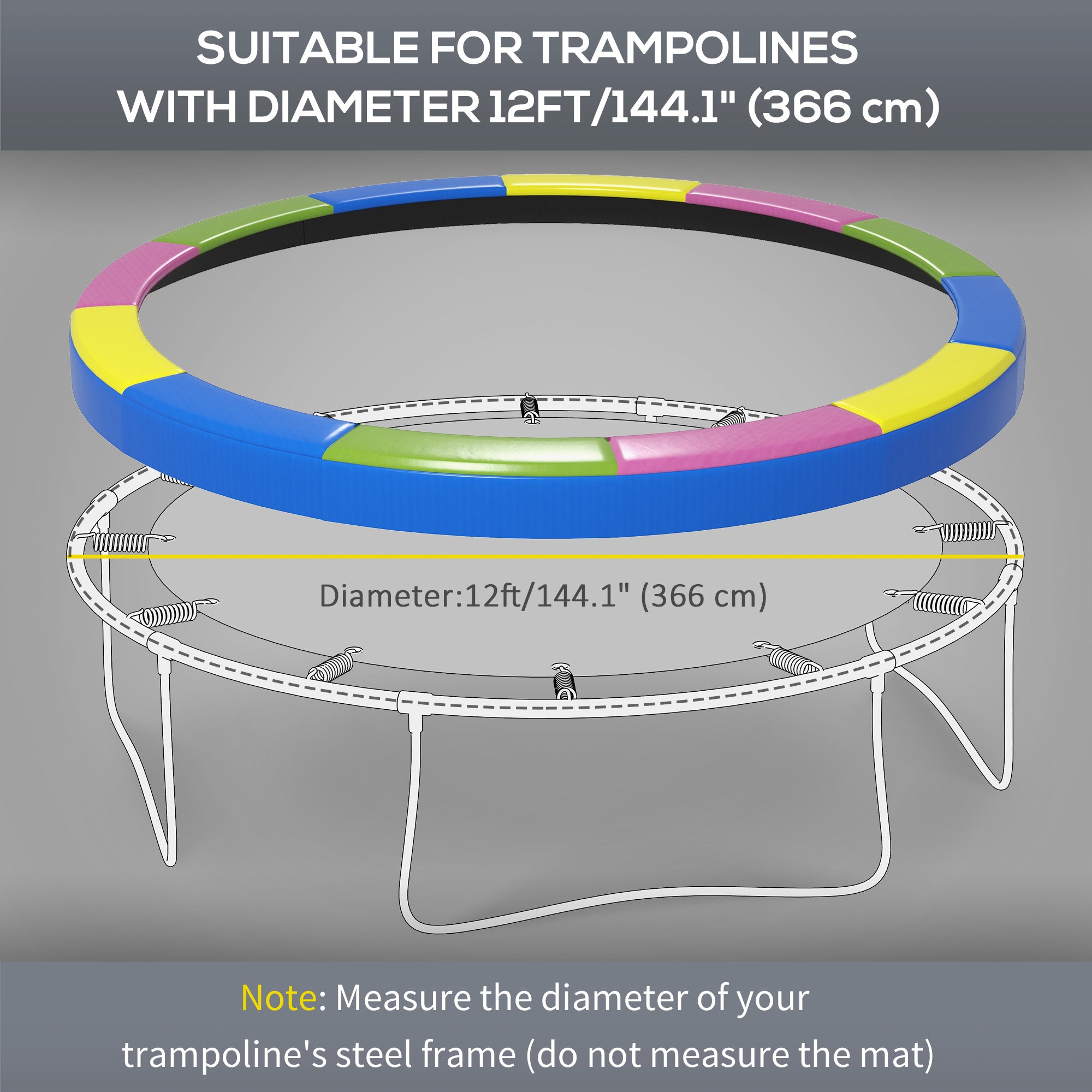 12FT Trampoline Spring Cover, Trampoline Pad Replacement, Waterproof and Tear-Resistant, All-Weather Trampoline Accessories, Multi-Colored Trampolines at Gallery Canada